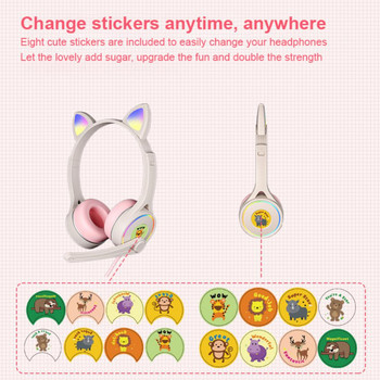 Ακουστικά Pink Cat Ear Headset Girls Ενσύρματα στερεοφωνικά ακουστικά gaming με μικρόφωνο & φως LED για φορητό υπολογιστή PS4 X-box One
