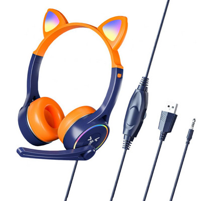 Pink Cat Ear Slušalice za djevojčice Slušalice za smanjenje buke Žičane stereo slušalice za igrice s mikrofonom i LED svjetlom za prijenosno računalo PS4 X-box One