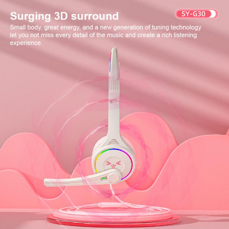 Pink Cat Ear Slušalice za djevojčice Slušalice za smanjenje buke Žičane stereo slušalice za igrice s mikrofonom i LED svjetlom za prijenosno računalo PS4 X-box One