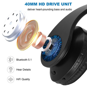 Ασύρματα ακουστικά Siindoo JH-812 Μαύρα Υποστήριξη κάρτας SD FM Bluetooth Πτυσσόμενα ακουστικά HIFI Stereo με μικρόφωνο για φορητό υπολογιστή Τηλεόραση