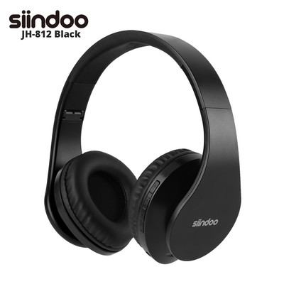 Siindoo JH-812 черни безжични слушалки поддържат SD карта FM Bluetooth сгъваеми слушалки HIFI стерео с микрофон за лаптоп PC TV
