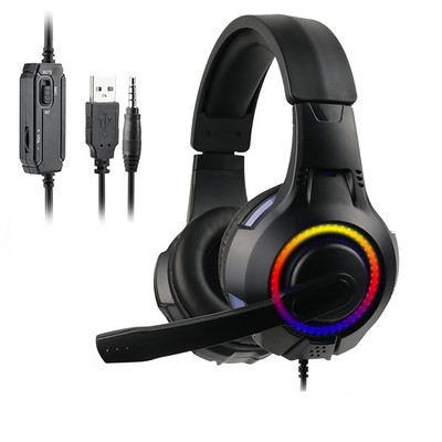 Căști pentru gaming Căști pentru computer Căști cu fir de 3,5 mm pe ureche cu microfon Lumină LED pentru gamer PC laptop PS4 X-box One