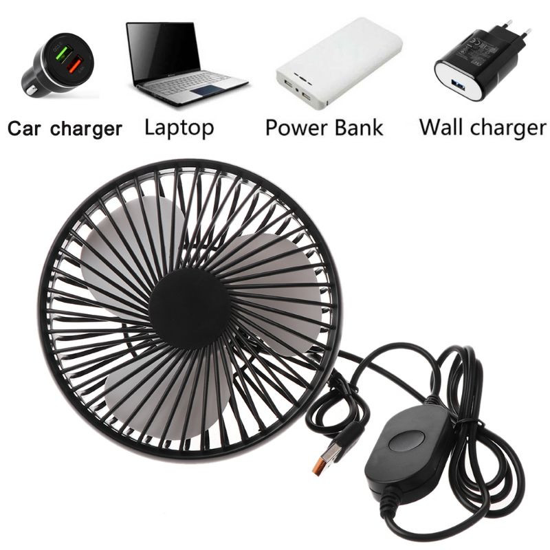 H7EC Ventilator USB Suflanta electrica cu 3 viteze 5V 360 de rotatie reglabila pentru aerisire auto