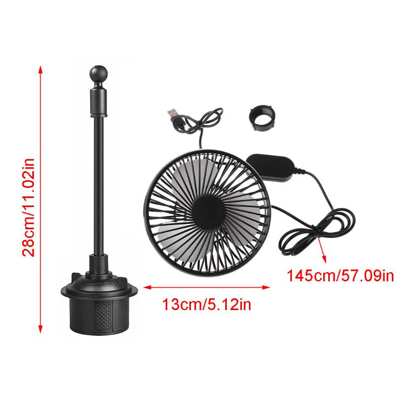 Ventilator pentru suport pentru pahare auto 5V, cupa cu gât de cisnă reglabil universal, cu 3 viteze, ventilator USB 634B