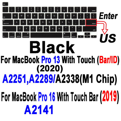 Macbook Air Pro13 M1 jaoks A2337A2338 Pro13 12 15 sülearvuti klaviatuurile Kaitsekile MacBook Pro16 must silikoonist klaviatuuri kate