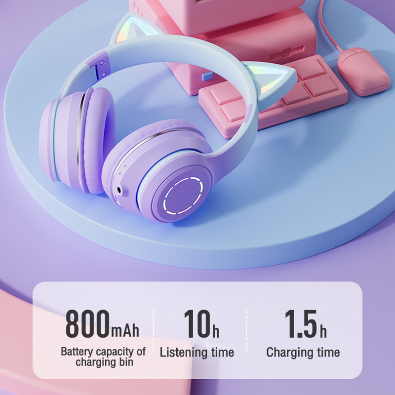 Sklopive bežične Bluetooth slušalice Hifi Stereo Glazba Mačje uho Velike slušalice Sportske igre Slušalice Kaciga Za telefon PC Prijenosno računalo