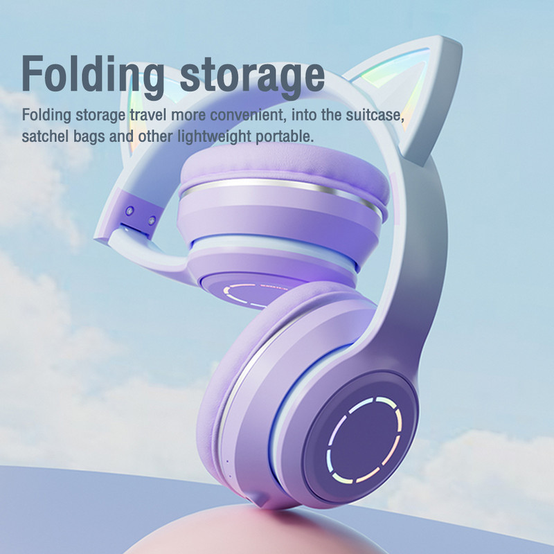 Sklopive bežične Bluetooth slušalice Hifi Stereo Glazba Mačje uho Velike slušalice Sportske igre Slušalice Kaciga Za telefon PC Prijenosno računalo