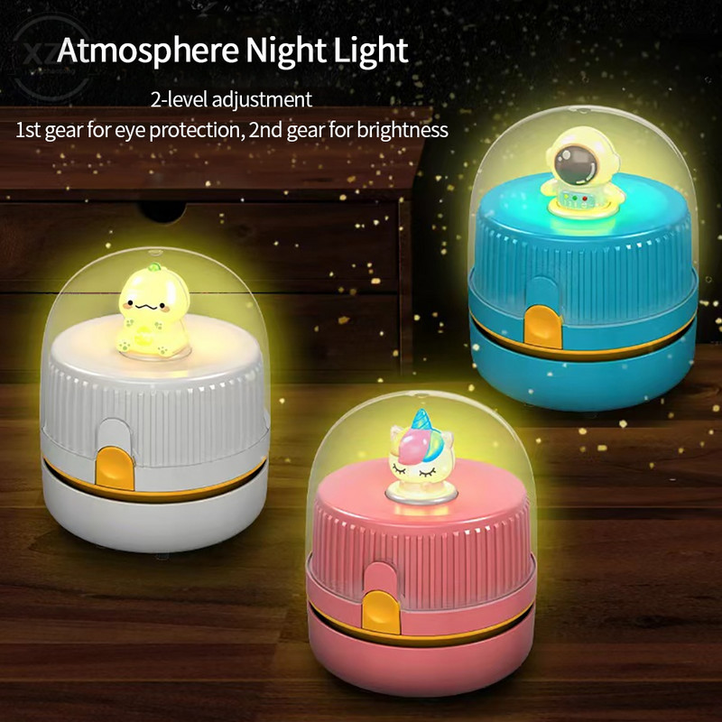 Mini bezvadu galda rokas putekļu sūcējs, pārnēsājams mājas automašīnas USB uzlādējams mazs galda putekļsūcējs nakts gaisma