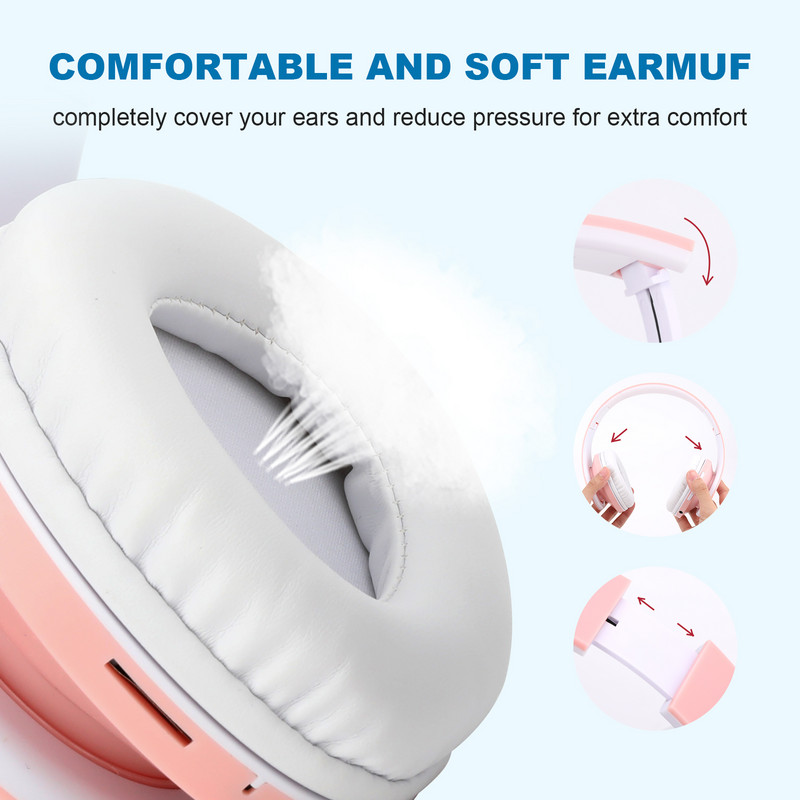 Căști wireless Siindoo JH-812 roz suport card SD FM Bluetooth căști pliabile stereo HIFI cu microfon pentru laptop PC TV