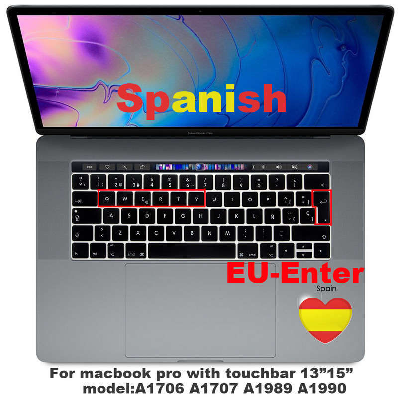Με ñ Ισπανικό προστατευτικό καλύμματος πληκτρολογίου για macbook pro13 A2159 A1990 Για macbook air 13 A1932 A1466 Προστατευτική μεμβράνη πληκτρολογίου