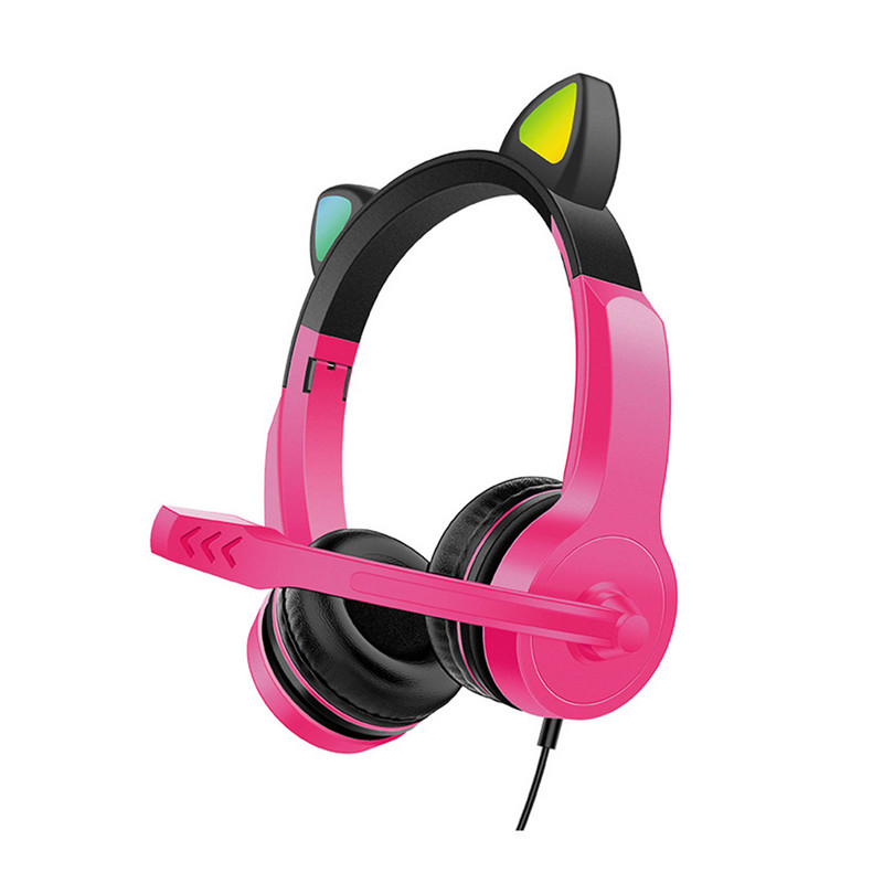 Kerge heli-USB mänguri LED-kassikõrva universaalne arvuti sülearvuti Professionaalne juhtmega peakomplektiga arvuti mikrofoniga HiFi stereo