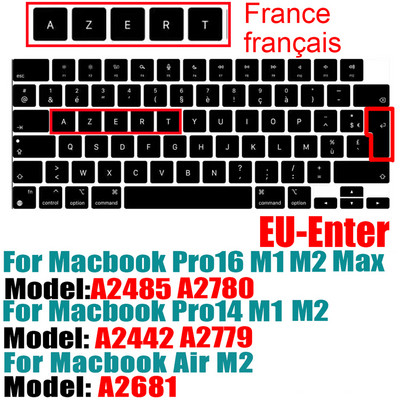 Za novi MacBook Pro14 16 2021M2 A2442A2485A2681A2779 Keybaord cvoer Rusija Čile Korejski Francuska Zaštitna silikonska futrola za tipkovnicu