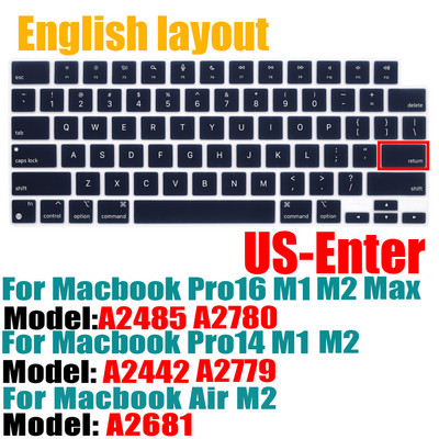 Za novi MacBook Pro14 16 2021M2 A2442A2485A2681A2779 Keybaord cvoer Rusija Čile Korejski Francuska Zaštitna silikonska futrola za tipkovnicu