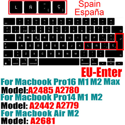 Za novi MacBook Pro14 16 2021M2 A2442A2485A2681A2779 Keybaord cvoer Rusija Čile Korejski Francuska Zaštitna silikonska futrola za tipkovnicu