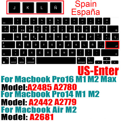 Za novi MacBook Pro14 16 2021M2 A2442A2485A2681A2779 Keybaord cvoer Rusija Čile Korejski Francuska Zaštitna silikonska futrola za tipkovnicu