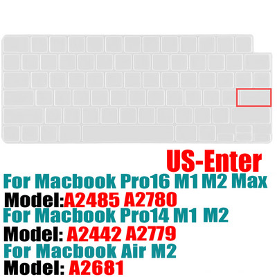Za novi MacBook Pro14 16 2021M2 A2442A2485A2681A2779 Keybaord cvoer Rusija Čile Korejski Francuska Zaštitna silikonska futrola za tipkovnicu