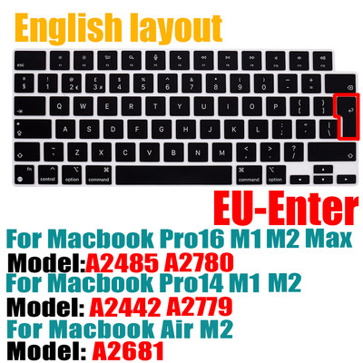 Za novi MacBook Pro14 16 2021M2 A2442A2485A2681A2779 Keybaord cvoer Rusija Čile Korejski Francuska Zaštitna silikonska futrola za tipkovnicu