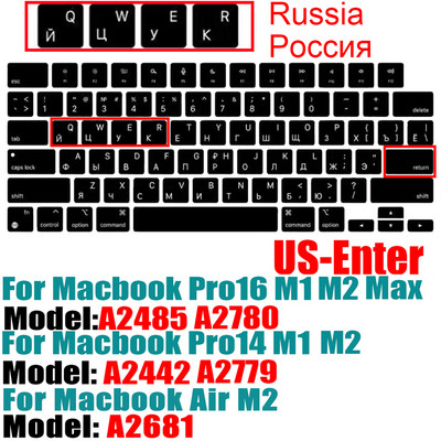 Za novi MacBook Pro14 16 2021M2 A2442A2485A2681A2779 Keybaord cvoer Rusija Čile Korejski Francuska Zaštitna silikonska futrola za tipkovnicu