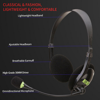 Ακουστικά παιχνιδιών Ενσύρματα στερεοφωνικά ακουστικά 3,5 mm με κεφαλή για φορητό υπολογιστή Ακουστικό υπολογιστή με περιστρεφόμενο μικρόφωνο