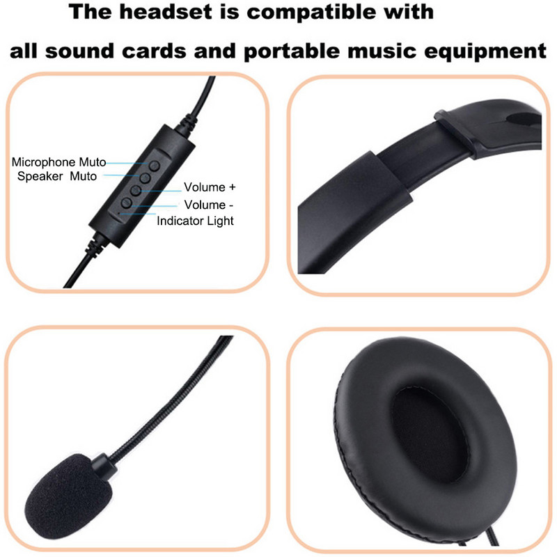 USB spēļu austiņas Regulējamas vadu datora austiņas ar mikrofonu Music Gamer austiņas klēpjdatoram Skype Office