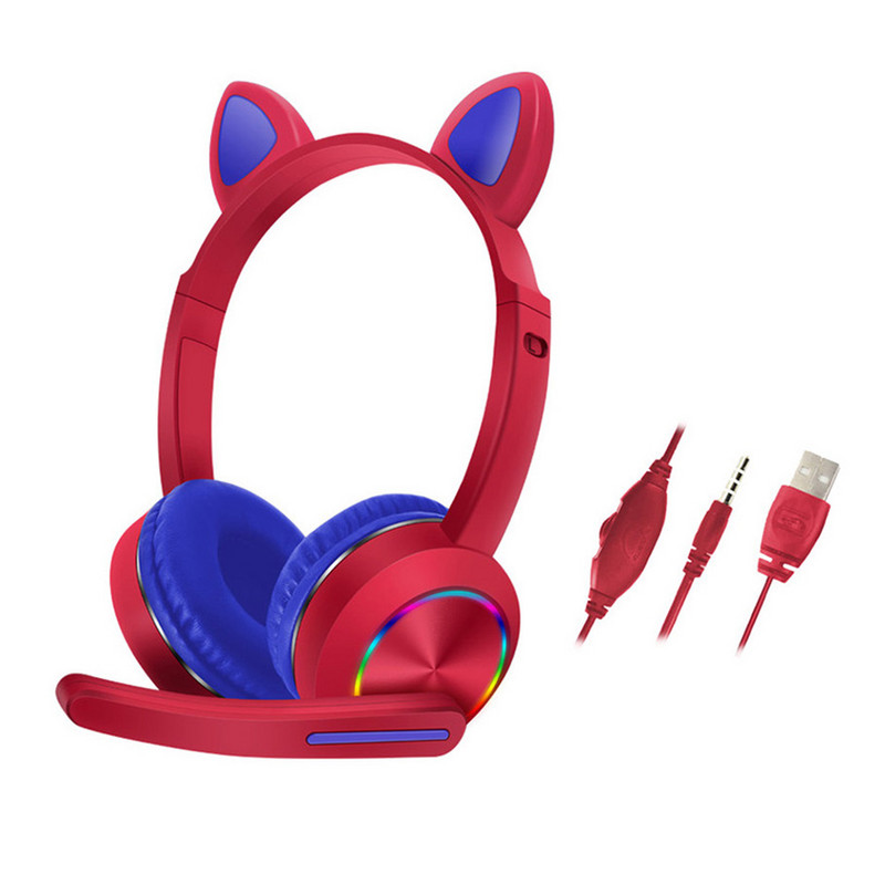 Žičane slušalice za djecu Računalo 3,5 mm priključak Dugi kabel s mikrofonom Mačje uho Modni darovi Stereo prijenosno računalo Slatka LED rasvjeta