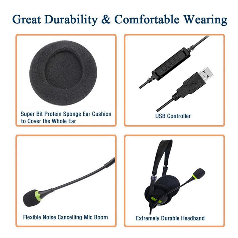 Kancelárske káblové slúchadlá s mikrofónom pre call centrum, slúchadlá pre telefónneho operátora s mikrofónom, prenosný počítač, PC, USB slúchadlá