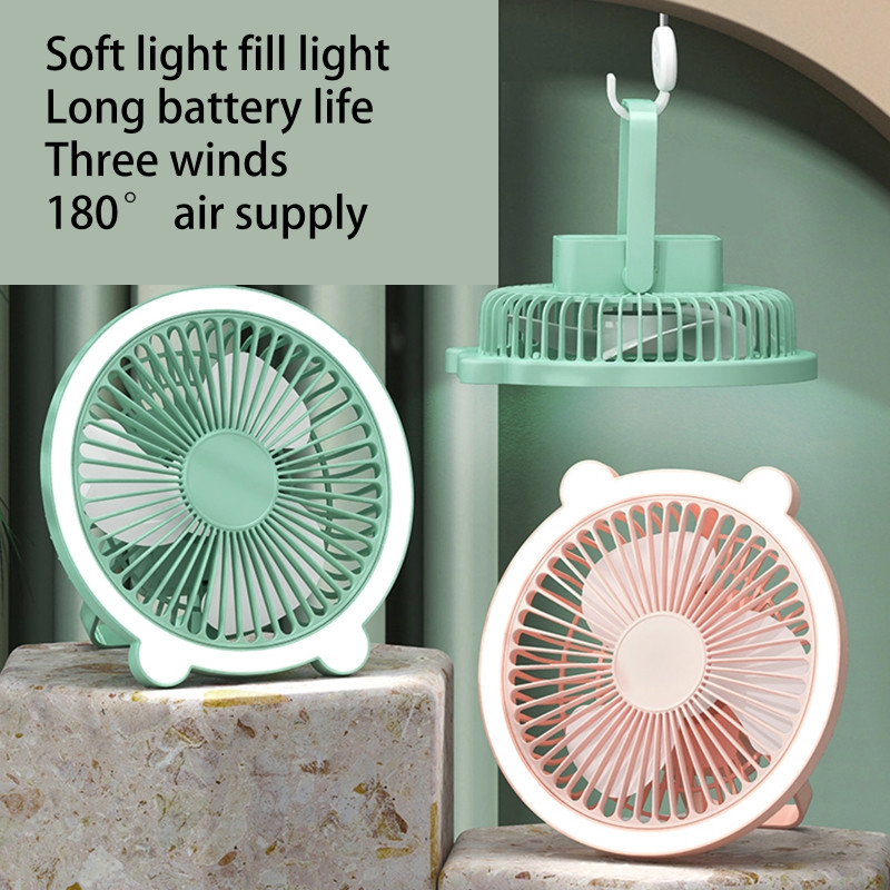 Daugiafunkcis 1200 mAh įkraunamas kempingo ventiliatorius su kabliu ir lempa 3 greičių nešiojamas lubų ventiliatorius pakabinamas stovyklavimui