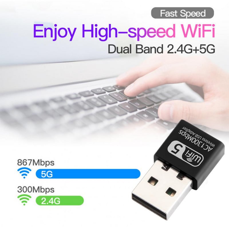 Bežični mrežni adapter 2.4G/5.8GHz Dual Band 1300Mbps laptop USB WiFi adapter za Windows XP/7/8/10/11 za Mac OS za Linux