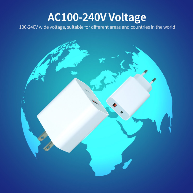 18 W kiirlaadija, kaasaskantav C-tüüpi + USB-laadimispea koos PD+QC3.0 pordiga Mitme kaitsega lai ühilduvus