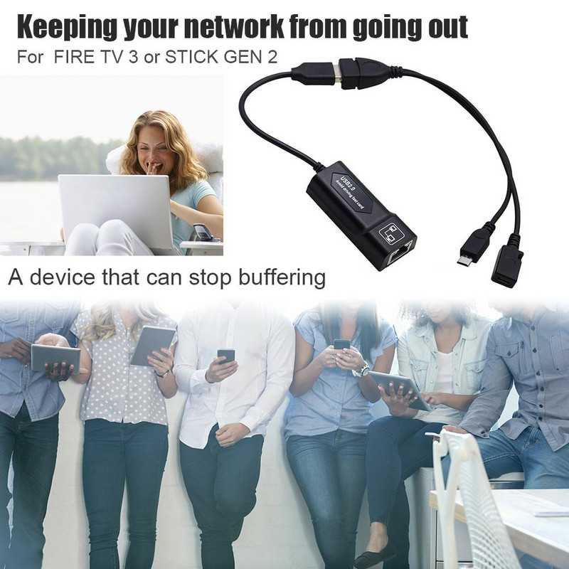 USB 2.0 į RJ45 adapteris / 2X Mirco USB kabelio LAN eterneto adapteris, skirtas Amazon Fire TV 3 arba Stick GEN 2