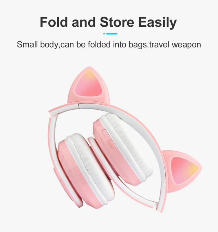 Pink Gaming Headset Pink Cat Ear Headset Surround Sound Stereo LED Light Slušalice za djevojke za Laptop/ PS4/Xbox One Controller