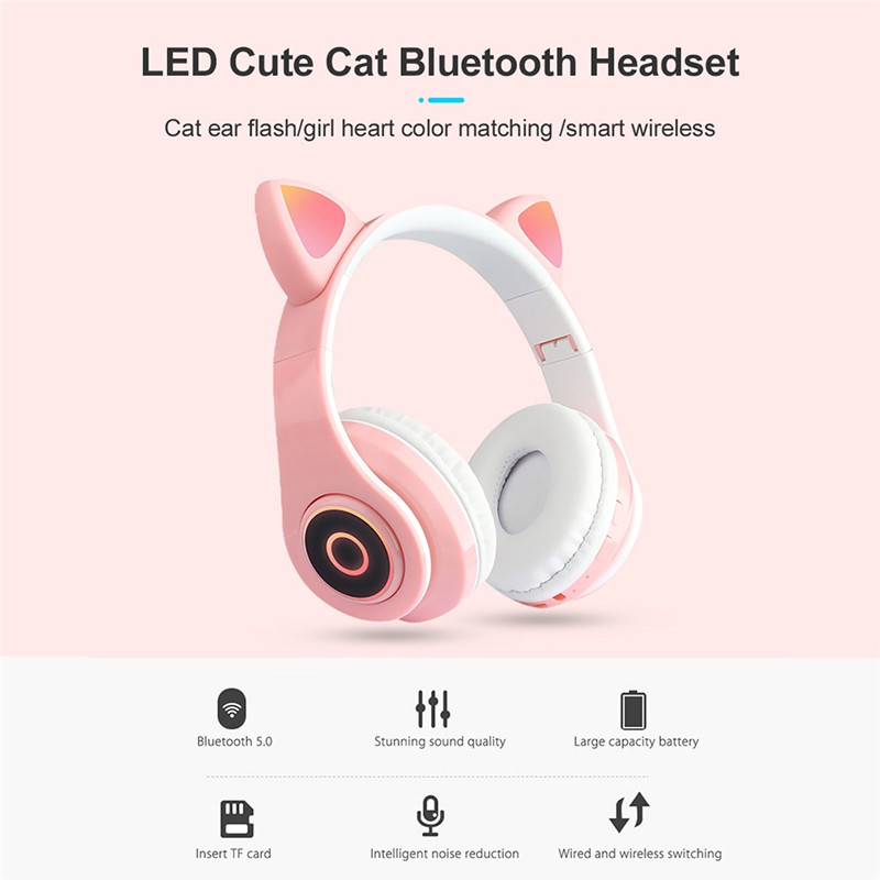 Pink Gaming Headset Pink Cat Ear Headset Surround Sound Stereo LED Light Slušalice za djevojke za Laptop/ PS4/Xbox One Controller
