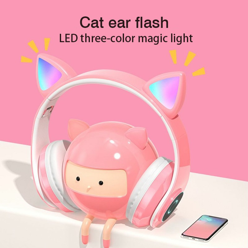 Pink Gaming Headset Pink Cat Ear Headset Surround Sound Stereo LED Light Slušalice za djevojke za Laptop/ PS4/Xbox One Controller