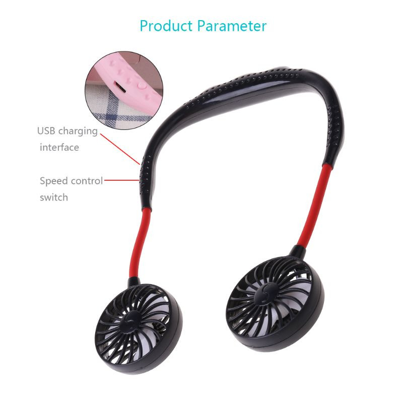 Καλοκαίρι 2019 Hands-free Lazy Neck Band Επαναφορτιζόμενη USB Επαναφορτιζόμενη Μίνι Αεροψύκτης με διπλό ανεμιστήρα Φορητό 3 ταχύτητες μεγάλο B2RC