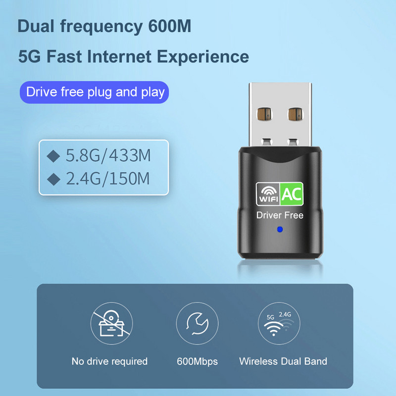 Juhtmevaba USB Wi-fi adapter AC 150/600Mbps 2,4G/5G võrgukaart Antenn Wifi võrgukaart vastuvõtja USB Ethernet Wifi dongle