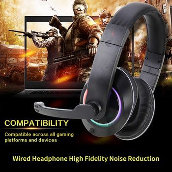 SY722 Кабелни слушалки с висококачествено намаляване на шума със студена RGB светлина 3,5 мм стерео слушалки за игри за консумативи за лаптопи