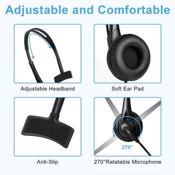 Υψηλής ποιότητας Στερεοφωνικό ακουστικό 3,5 mm με ενσύρματο ακουστικό ακύρωσης θορύβου με ρυθμιζόμενο μικρόφωνο για φορητό υπολογιστή