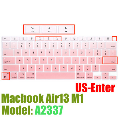 Nešiojamojo kompiuterio klaviatūros plėvelė skirta Macbook Air13 M1 lustui A2337 apsauginis dangtelis silikoninis minkštos spalvos klaviatūros dangtelis Angliškas išdėstymas 2020 Nauja