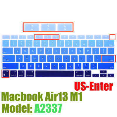 Nešiojamojo kompiuterio klaviatūros plėvelė skirta Macbook Air13 M1 lustui A2337 apsauginis dangtelis silikoninis minkštos spalvos klaviatūros dangtelis Angliškas išdėstymas 2020 Nauja