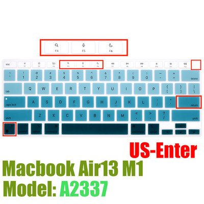 Nešiojamojo kompiuterio klaviatūros plėvelė skirta Macbook Air13 M1 lustui A2337 apsauginis dangtelis silikoninis minkštos spalvos klaviatūros dangtelis Angliškas išdėstymas 2020 Nauja