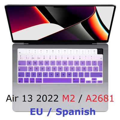 EU TPU Skin Macbook Airile 13 2022 M2 A2681 EU Hispaania klaviatuurikaane Rainbow jaoks Macbook Air 13 2022 A2681 klaviatuuri kate