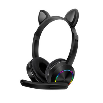 Φορητός υπολογιστής ζωντανής ροής με ενσύρματο ακουστικό μικροφώνου Χαριτωμένο στερεοφωνικό υπολογιστή μόδας για παιδιά Φωτισμός LED Cat Ear 3,5 mm Jack