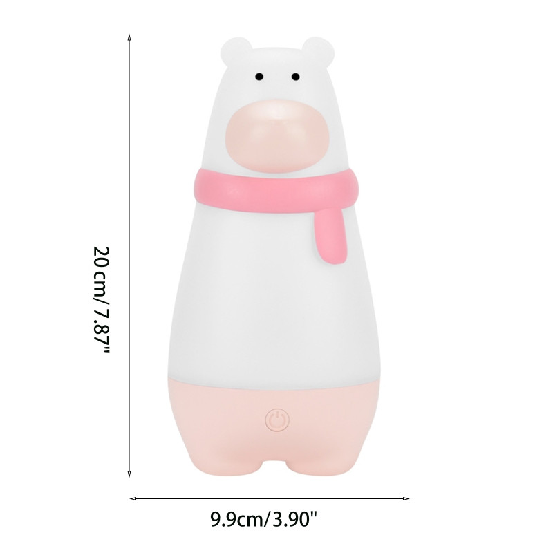 3 spalvų mielas meškiuko silikoninis naktinis žibintas USB įkraunamas šviesos spalvas keičiantis meškos atmosferos apšvietimas, skirtas kūdikio dušui 45BA