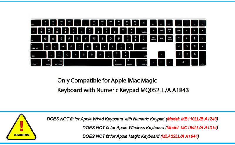 „HRH Shortcuts HotKeys Keyboard Skin Cover“ nešiojamas kompiuteris, skirtas „Apple Magic“ klaviatūrai su skaičių klaviatūra A1843 MQ052L/A, išleistas 2017 m.
