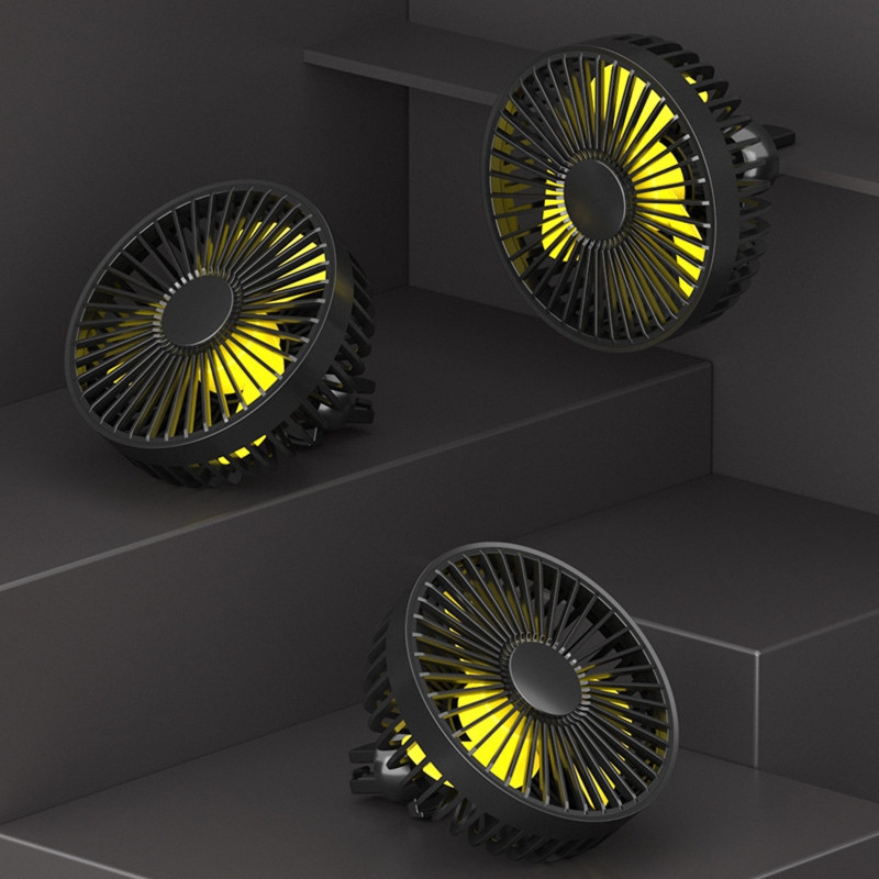 Automobilio ventiliatorius USB ventiliatorius su 3 vėjo greičiais 360° besisukantis spaustuko ventiliatorius, skirtas transporto priemonės oro cirkuliacijai Automobilių visureigių kempingo aušinimas 3XUE