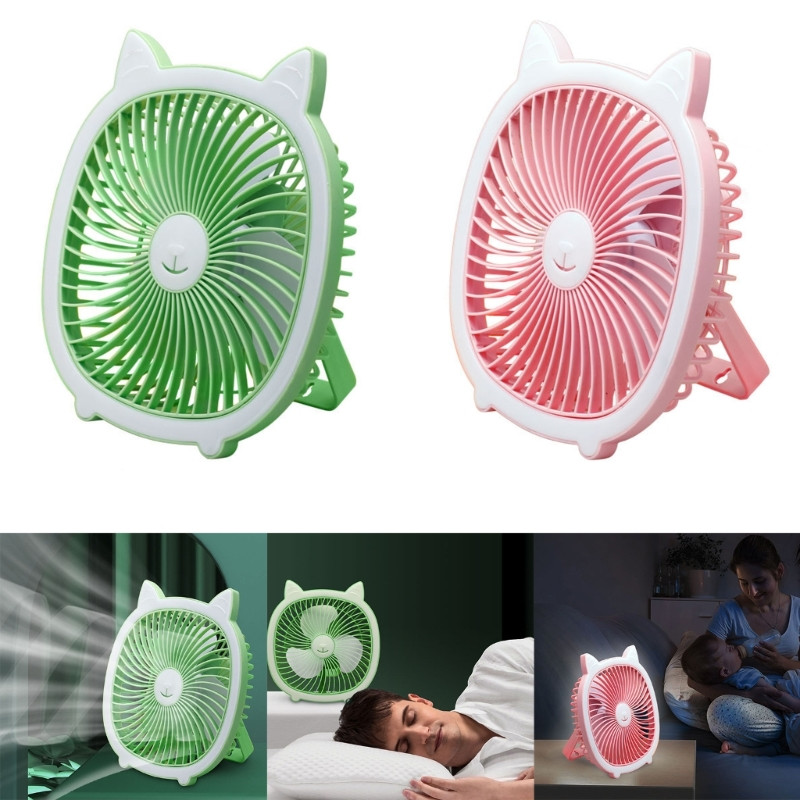 Ventilator USB portabil 40GE Lumină de noapte Ventilator USB reîncărcabil cu 3 viteze și lumină pentru camping, drumeții, picnicuri, utilizare la birou și studiu