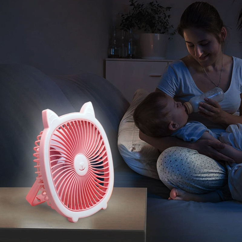 Ventilator USB portabil 40GE Lumină de noapte Ventilator USB reîncărcabil cu 3 viteze și lumină pentru camping, drumeții, picnicuri, utilizare la birou și studiu