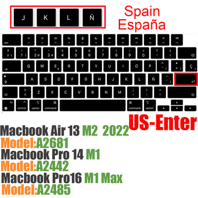 Su ispaniška klaviatūros dangtelio apsauga, skirta Macbook Air13 A2337A2179 skirta Macbook Pro13 A2338A2289 A2159 klaviatūros apsauginė plėvelė