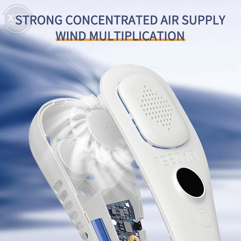 Охлаждащ висящ вентилатор без остриета на врата USB акумулаторна без звук Спортни фенове Спорт на открито Пътуване Безлистно охлаждане Вентилатор с лента за носене