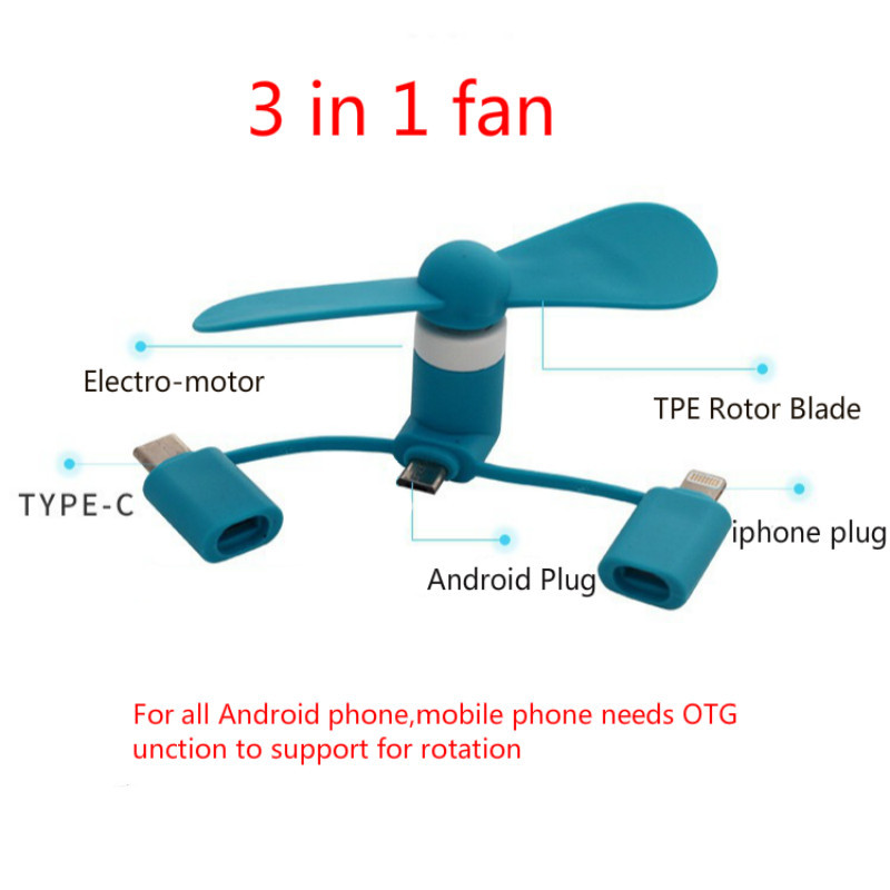 3 az 1-ben utazási hordozható mobiltelefon mini ventilátoros hűtőhűtő Android Type-c Micro USB C készülékhez IPadhoz IPhone 5 6 6S 7 Plus 8 X XS